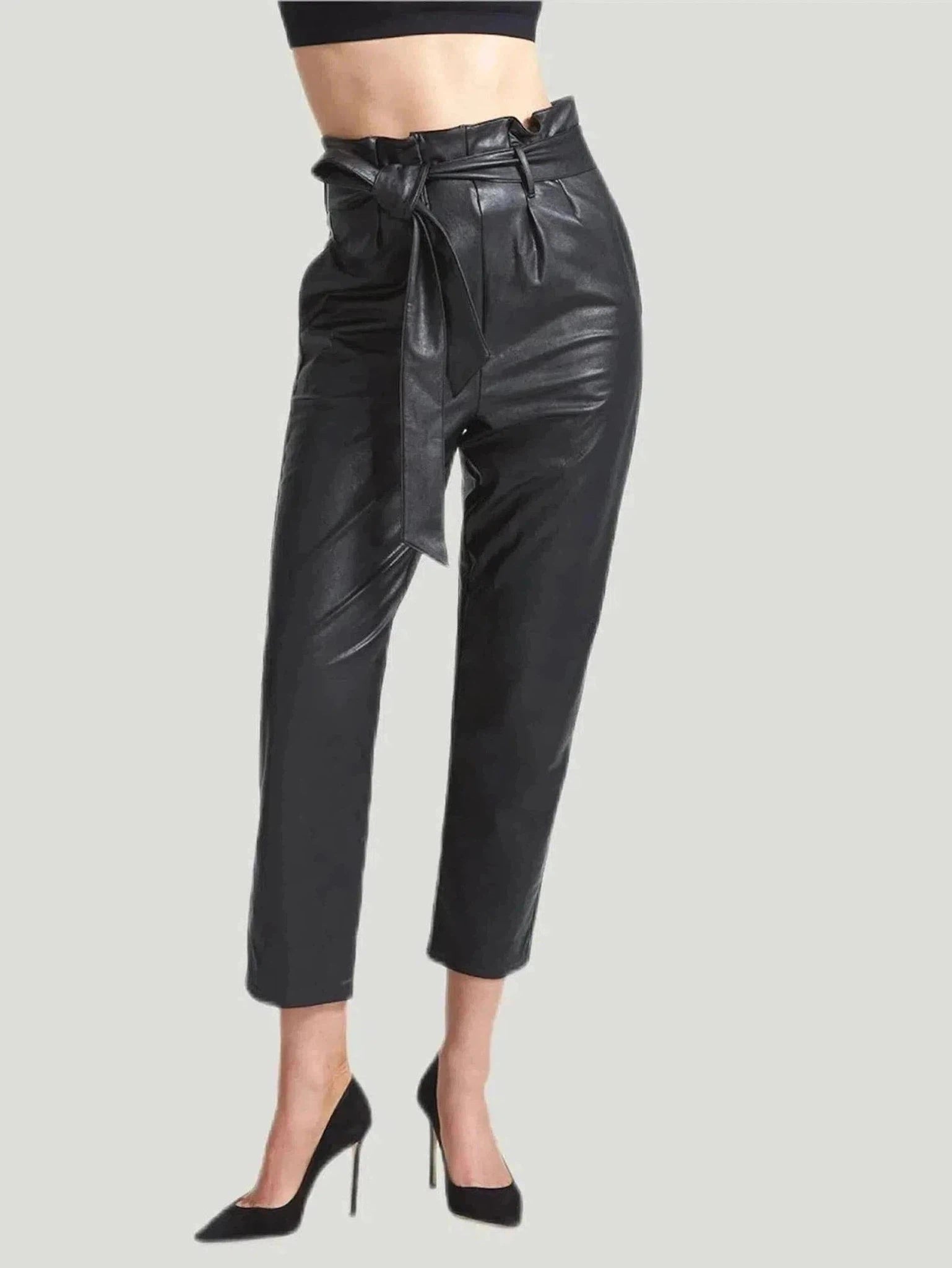 COMMANDO Faux Leather Paperbag Pant Slim Fit Casual Pants