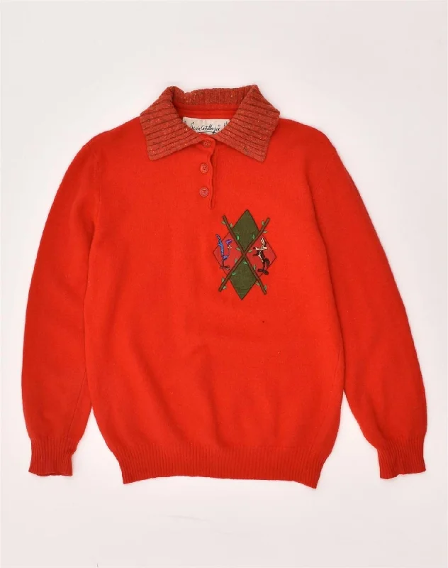 JC DE CASTELBAJAC Womens Polo Neck Jumper Sweater UK 12 Medium Orange Wool Wool Sweater Cotton Sweater Cashmere Sweater