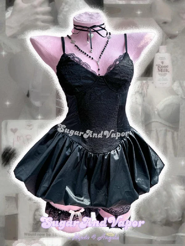 Drusilla Black Lace Satin Flared Dress Tunics Cozy comfortable