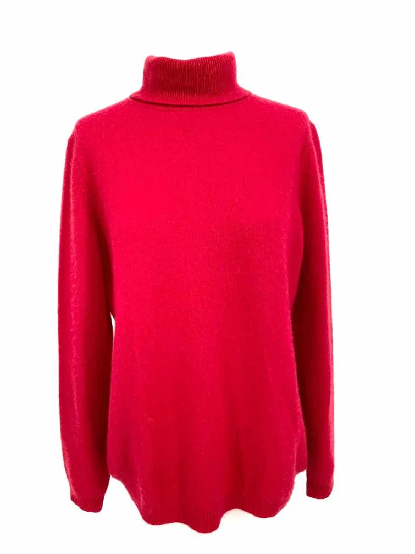 Charter Club Women's Red Turtleneck Cashmere Size L Sweater Mesh Blend Leather Blend Suede Blend