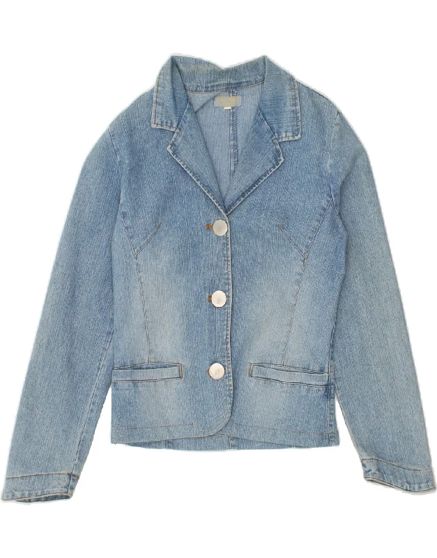 VINTAGE Womens Denim Jacket UK 10 Small Blue Cotton Welt Pockets Slit Pockets Flap Pockets