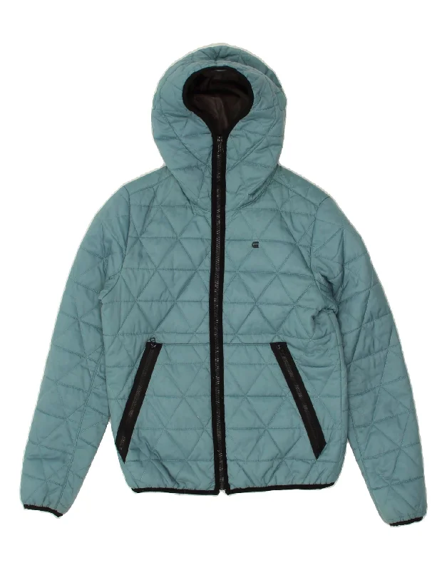 G-STAR Womens Hooded Quilted Jacket UK 10 Small Blue Polyamide Herringbone Jacket Houndstooth Jacket Plaid Jacket