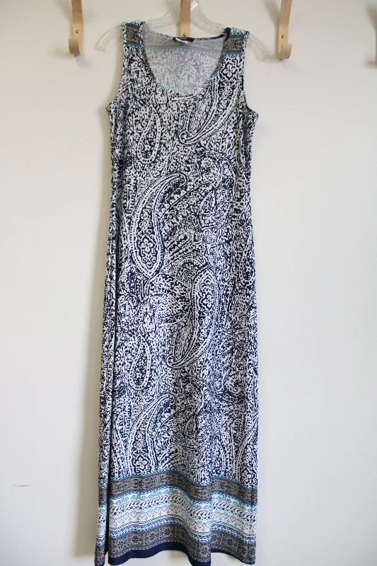 MSK Navy Blue Paisley Dress | M Petite Tunics Modern contemporary