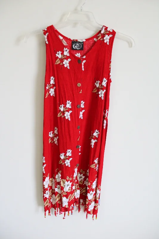 Lluwatu Red Floral Hawaiian Dress | M Tunics Yoga stretchy
