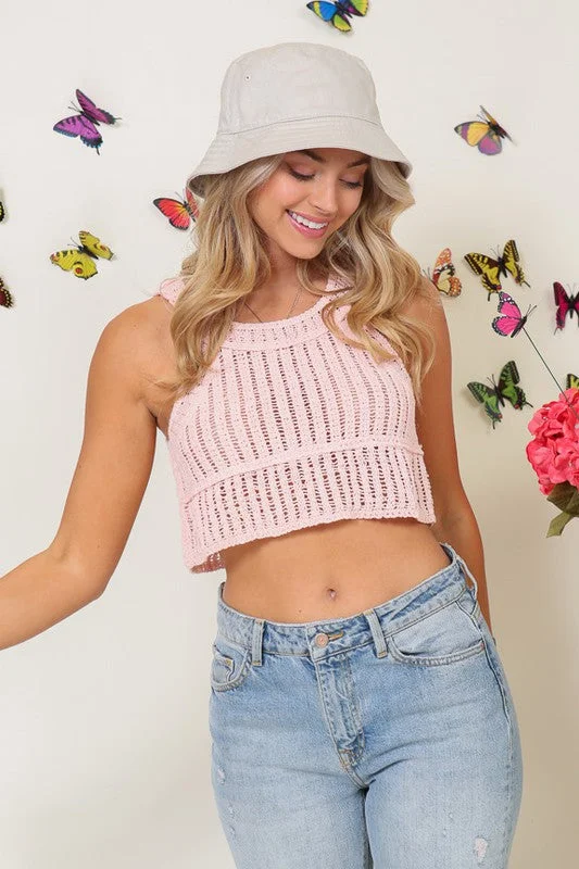 Crochet Rib Knit Crop Tank striped tank top