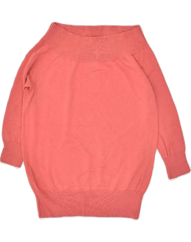 HOBBS Womens Loose Fit Boat Neck Jumper Sweater UK 10 Small Pink Wool Wool Fabric Cashmere Fabric Tweed Fabric