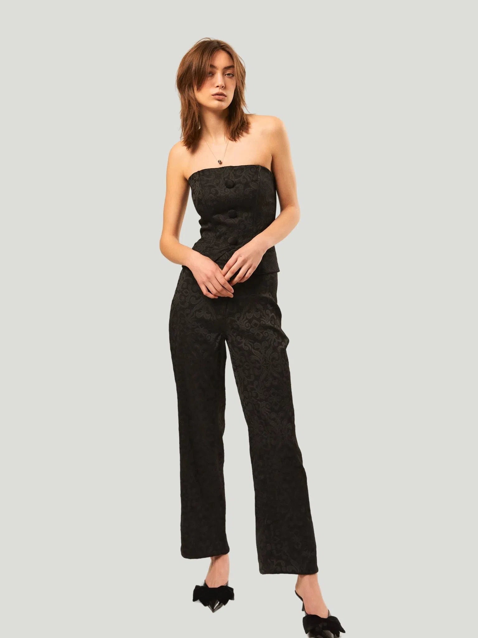 Hilary MacMillan Paisley Jacquard Wide Leg Pant Soft Wool Pants