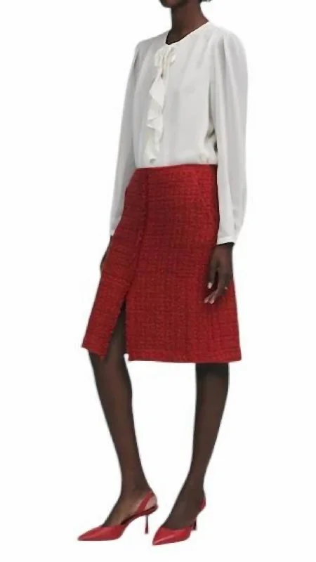 Tweed A Line Skirt In Red seamless skirt comfort
