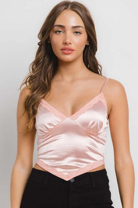Lace Trim Pointed Hemline Tank cutout tank top