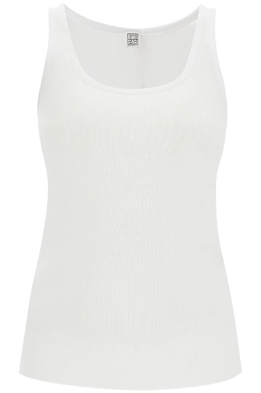 Ribbed Tank Top With Spaghetti  - White graphic tank top