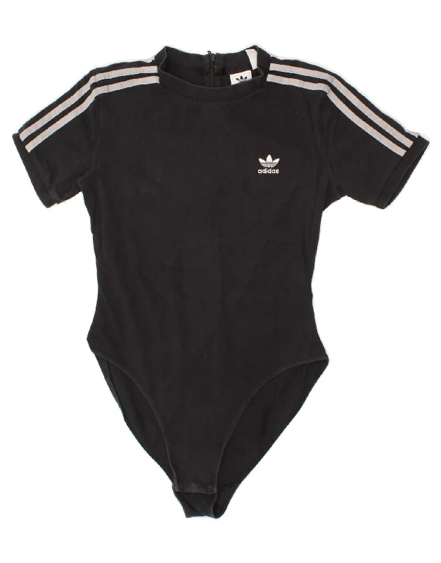 ADIDAS Womens Short Sleeve Bodysuit UK 8 Small  Black Cotton Fashionable Bodysuit with Long Sleeves