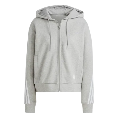 Adidas Future Icons 3-Stripes Full Zip Hoodie - Womens - Grey Hoodie with Drop Shoulder Relaxed Streetwear