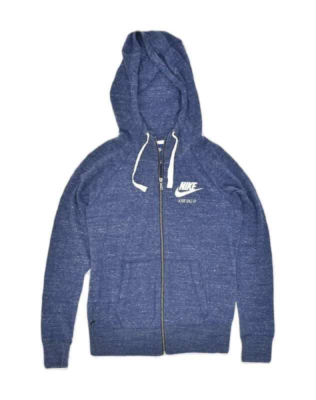 NIKE Womens Zip Hoodie Sweater UK 10 Small Blue Cotton Spandex Blend Rayon Blend Denim Blend