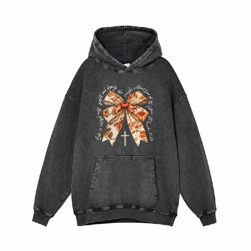 Autumn Pumpkin Cross Bow Vintage Washed Hoodie Hoodie with Toggle Buttons Decorative Unique