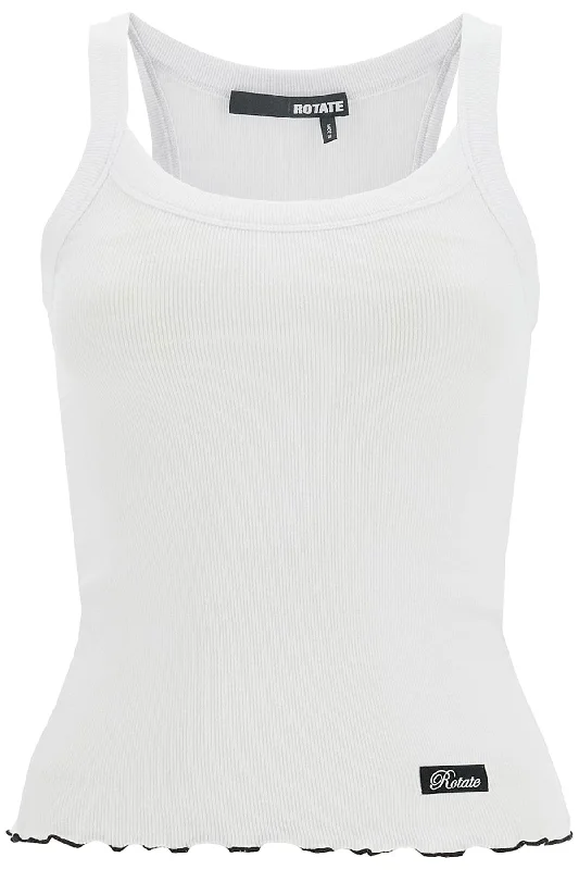 Ribbed Tank Top With Logo Label  - White navy tank top