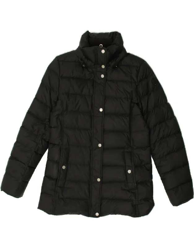 TOMMY HILFIGER Womens Padded Jacket UK 14 Medium Black Polyester Chenille Fabric Brocade Fabric Lace Fabric