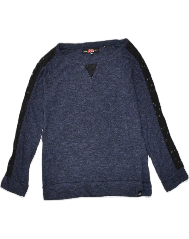 SUPERDRY Womens Boat Neck Jumper Sweater UK 10 Small Navy Blue Cotton Terry Terry Cloth Terry Knit