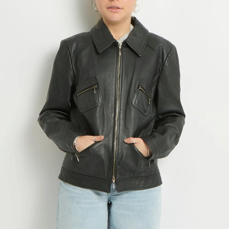 Duo Zip Leather Zip Jacket - UK 8 Chenille Fabric Brocade Fabric Lace Fabric