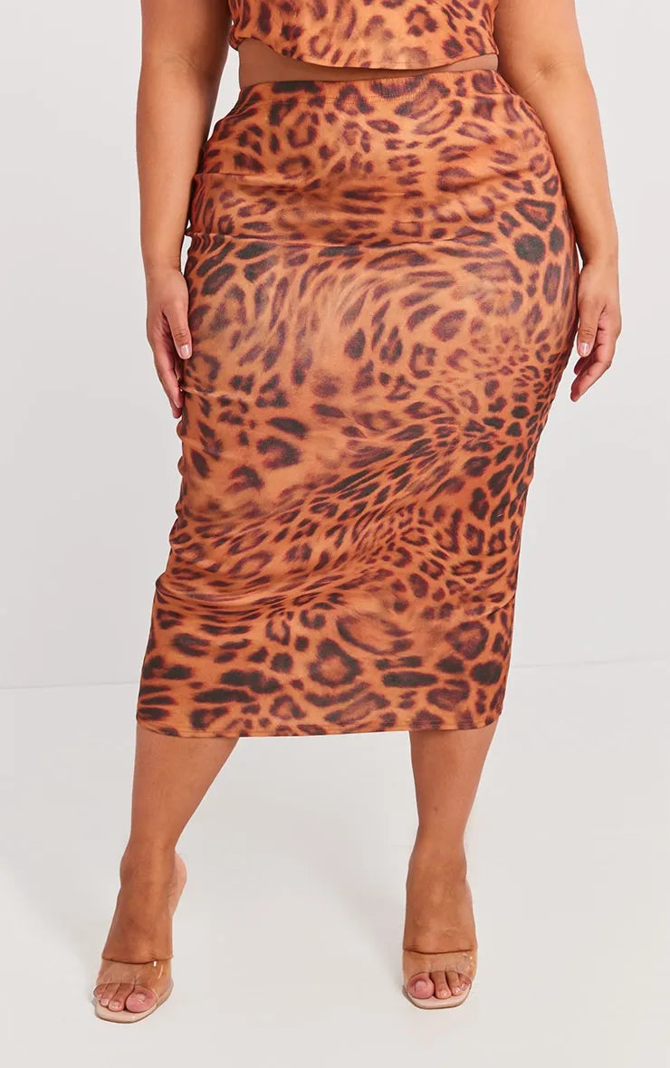 Brown Leopard Printed Midaxi Skirt chiffon skirt flowing