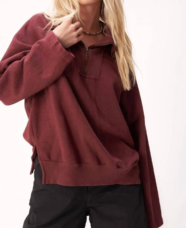 Better Late Half Zip Sweatshirt In Spiced Copper Hoodie with Hem Ribbing Snug Secure