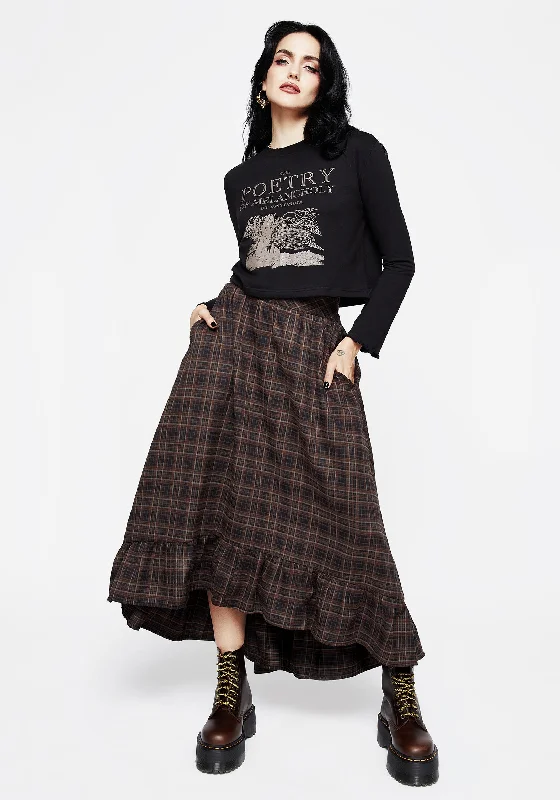 Embla Check Ruffle Maxi Skirt velvet skirt sumptuous