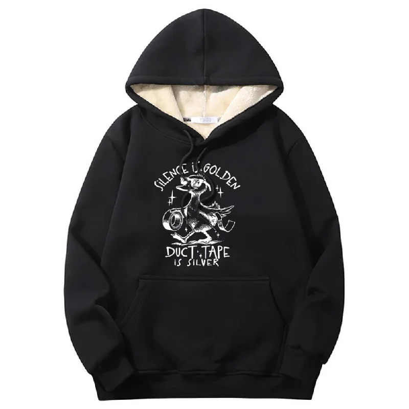 Silence Is Golden Warm Fleece Sherpa Lined Hoodie Hoodie with Sequins Glamorous Eye-catching