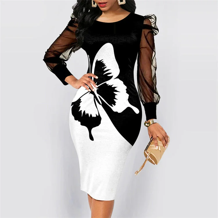 Printed Screen Patchwork Long-sleeved Dress Tunics Corduroy durable