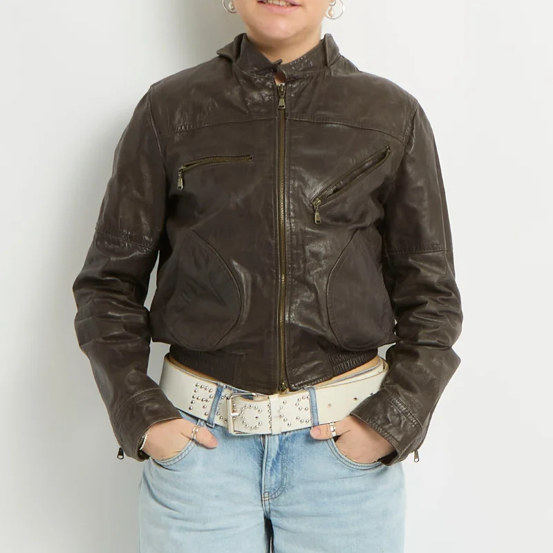 Duo Zip Leather Fitted Jacket - UK 8 Ribbed Jacket Pleated Jacket Ruffled Jacket