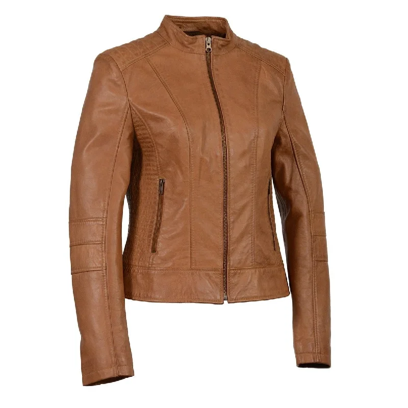 Women's Brown Leather Saddle Zip Jacket w/ Stand Up Collar Embroidered Jacket Appliqued Jacket Beaded Jacket