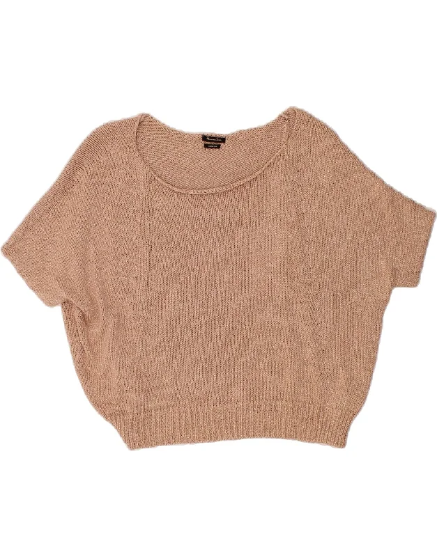 MASSIMO DUTTI Womens Crop Batwing Boat Neck Jumper Sweater UK 20 2XL Pink Faux Fur Fabric Real Fur Fabric Shearling Fabric