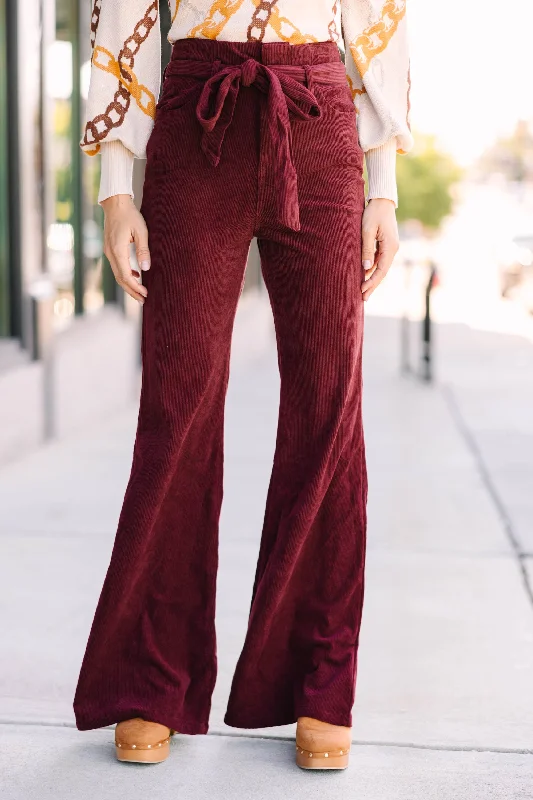 You've Got It Burgundy Red Corduroy Flare Pants Trendy Printed Pants