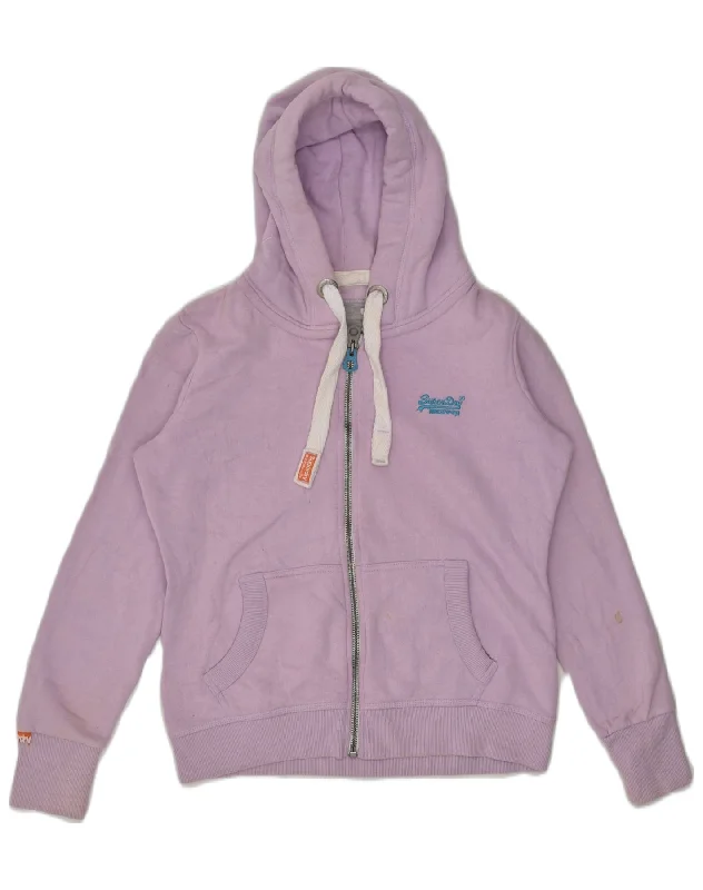 SUPERDRY Womens Zip Hoodie Sweater UK 16 Large Purple Cotton Toggled Drawstring Belted