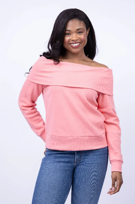 NATION LTD Barbie Off-The-Shoulder Sweatshirt in Baby Doll Hoodie with Pattern Geometric Abstract