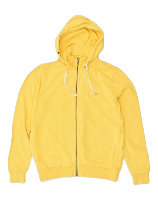 SUN68 Womens Zip Hoodie Sweater UK 14 Large Yellow Cotton Velvet Chenille Corduroy