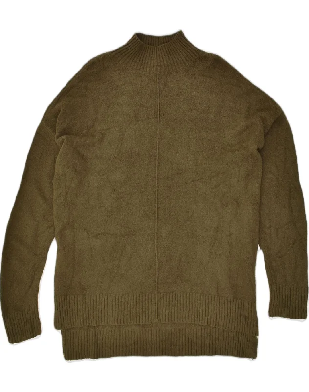 OASIS Womens Oversized Turtle Neck Jumper Sweater UK 16 Large Khaki Mesh Sweater Canvas Denim