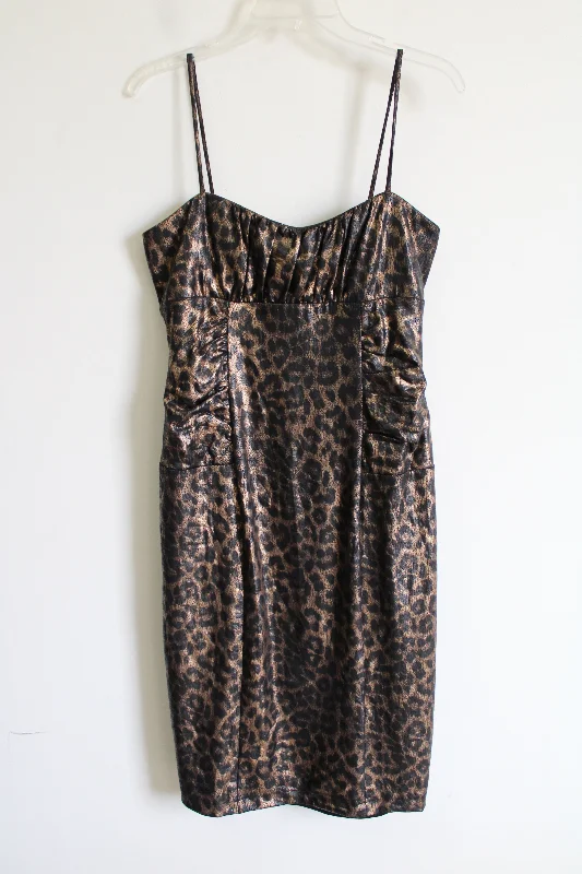 NEW Joseph Ribkoff Leopard Print Brown & Black Dress | 10 Off-the-shoulder Chic Trendy