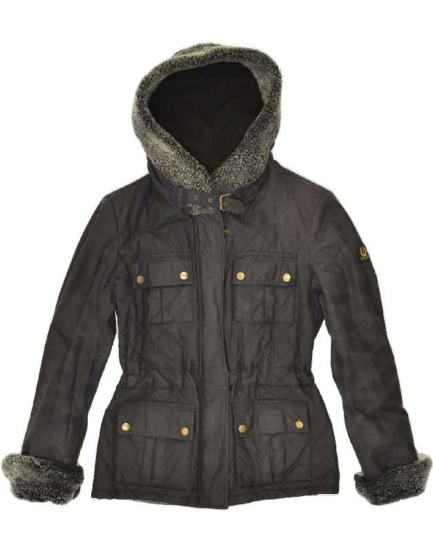BELSTAFF Womens Hooded Quilted Jacket IT 42 Medium Brown Cotton Mesh Jacket Canvas Jacket Denim Jacket