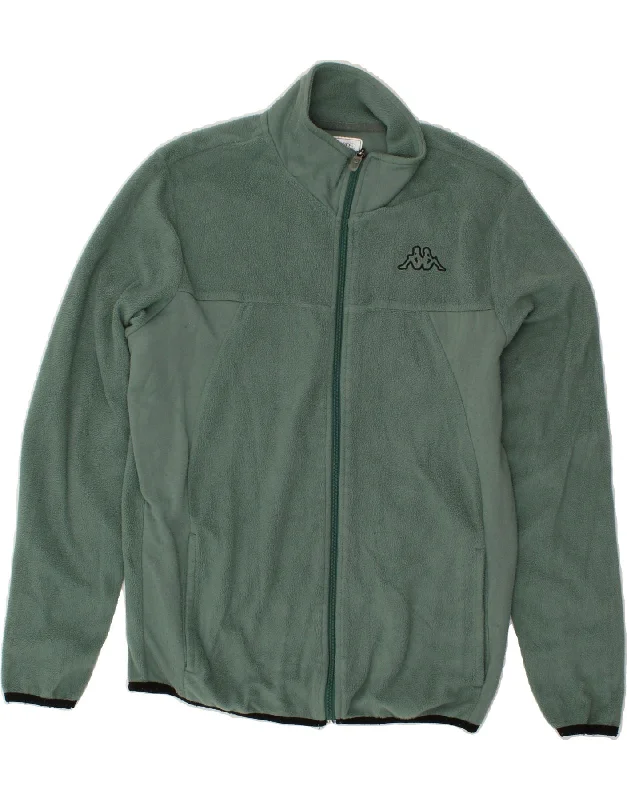 KAPPA Womens Graphic Fleece Jacket UK 14 Medium Green Polyester Denim Fabric Leather Fabric Suede Fabric