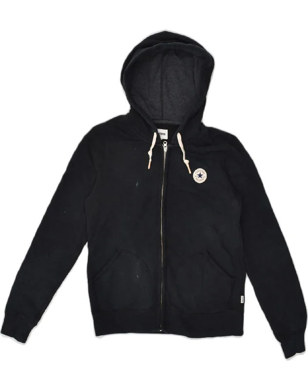 CONVERSE Womens Zip Hoodie Sweater UK 8 Small Navy Blue Cotton Handmade Hand-knitted Hand-woven
