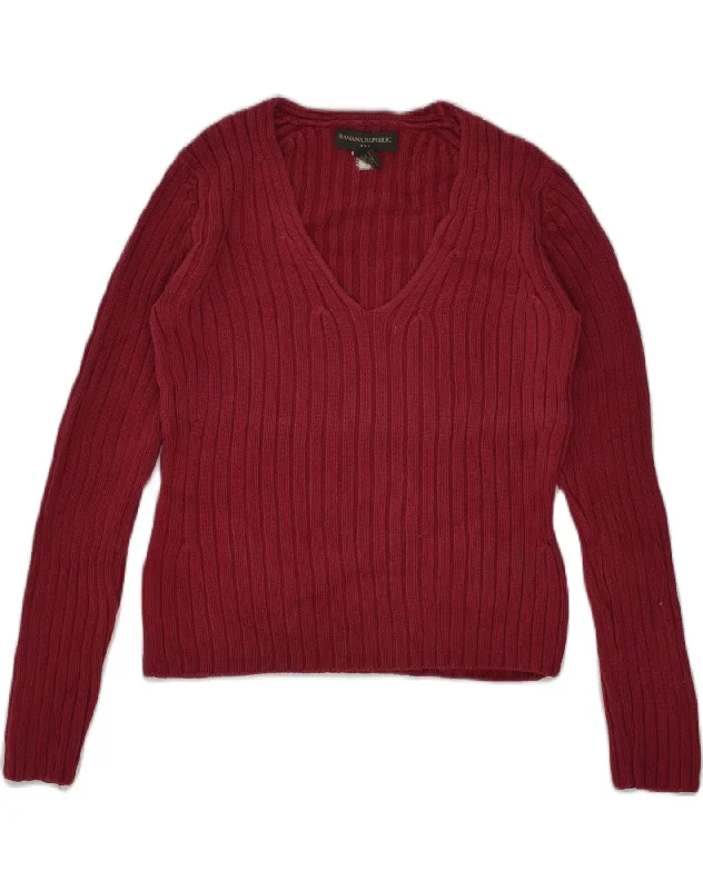 BANANA REPUBLIC Womens V-Neck Jumper Sweater UK 14 Medium Red Cotton Elegant Classic Vintage