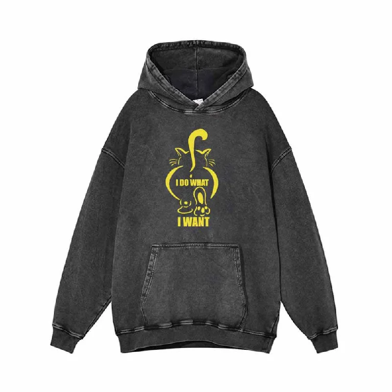 I Do What I Want Fat Cat With Tail Up Print Hoodie Hoodie with Lace Feminine Delicate
