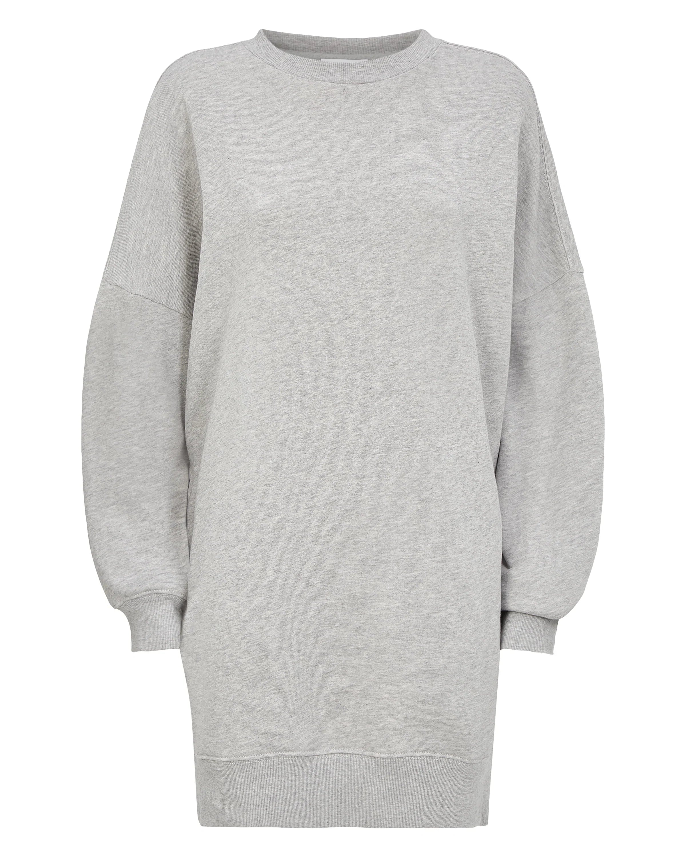 Brielle Sweatshirt Dress in Grey Marl Hoodie with Hem Fringe Bohemian Relaxed