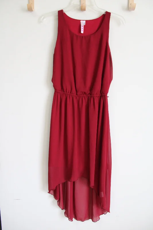Triple Heart Red High-Low Chiffon Dress | M Bodycon Club Sequined