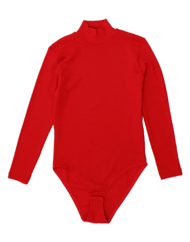 VINTAGE Womens Long Sleeve Bodysuit US 4 Small Red Wool Elegant Bodysuit with Bow Detail