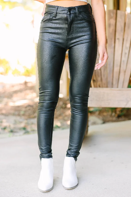 KanCan: Give Your All Black Faux Leather Pants Modern Stretch Trousers