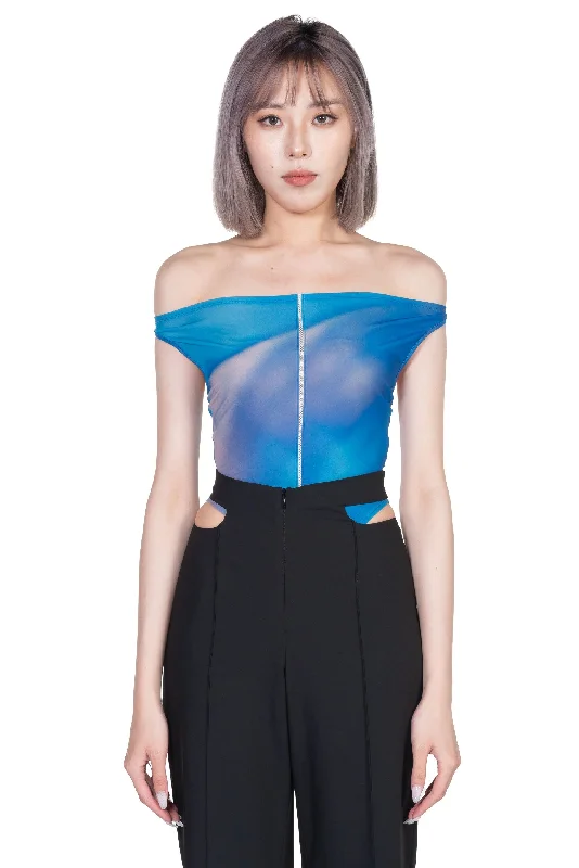 Blue floral Bodysuit Stylish High-Waisted Bodysuit