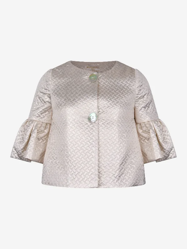 Monnalisa Girls Jacket - Metallic Quilted Jacket Front Pockets Side Pockets Patch Pockets