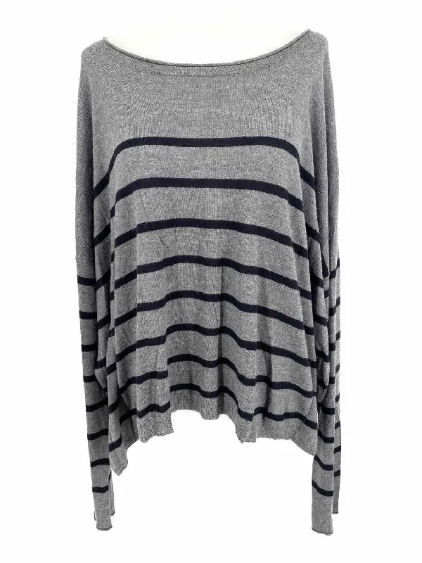 Vince Women's Gray Boatneck Stripe Size M Sweater Ribbed Striped Patterned