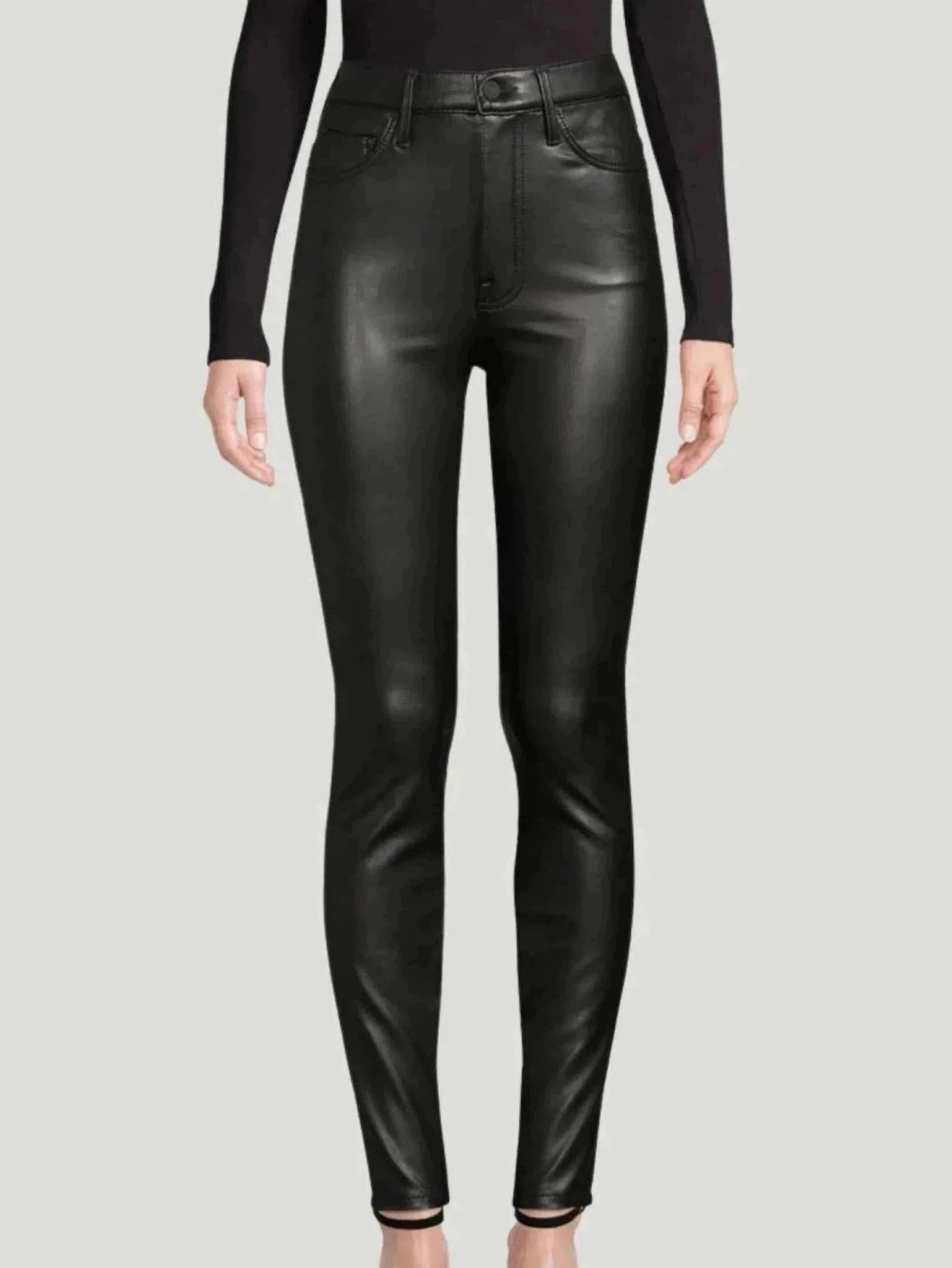 Betsy Moss Vegan Leather Pants Comfy High-Waist Jeans