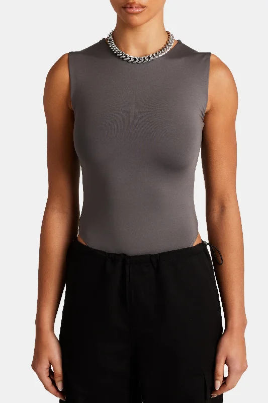 High Neck Sleeveless Bodysuit - Charcoal Stylish Bodysuit for Party